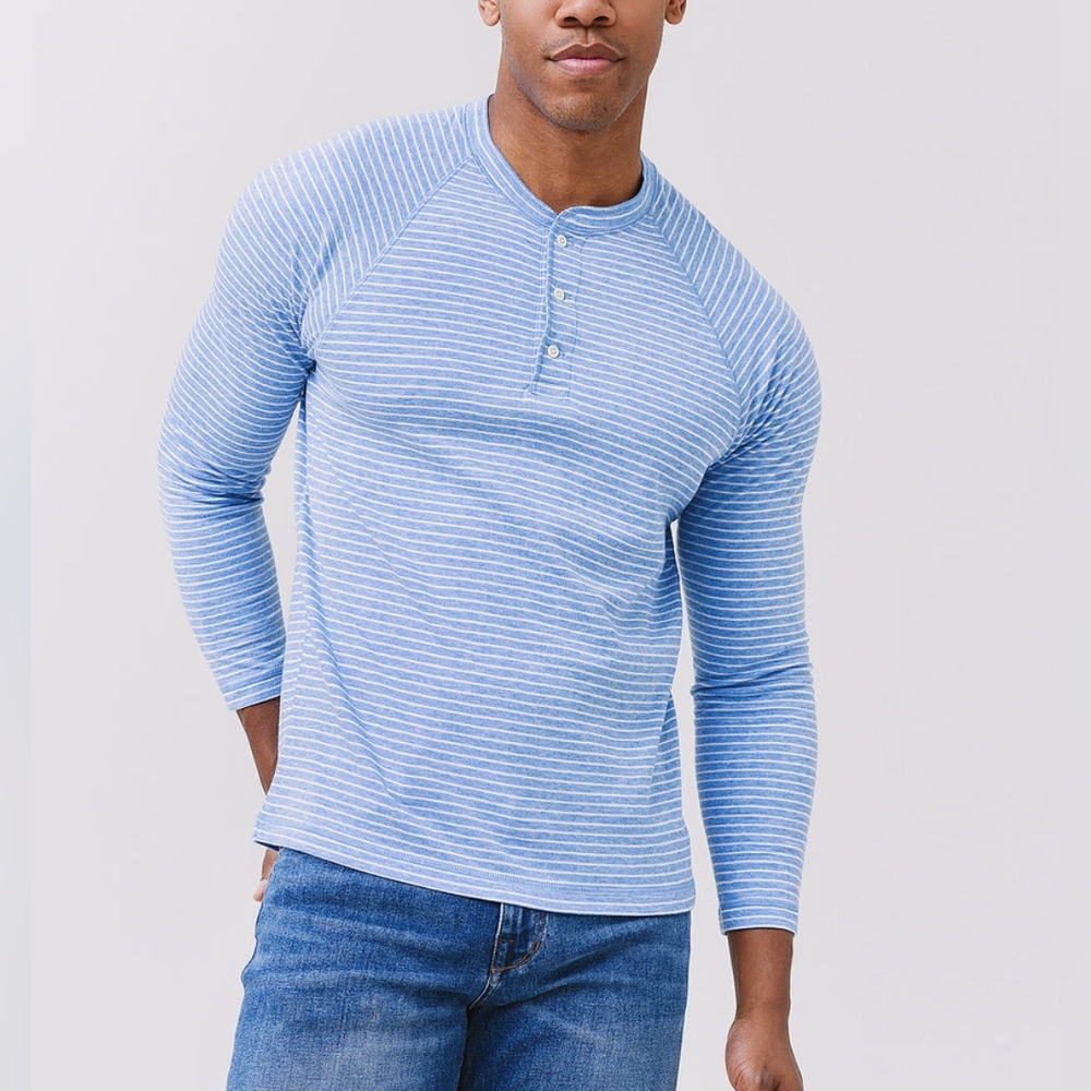 NWT Faherty Cloud Cotton Stripe Henley in Sky Blue Stripe size XXL